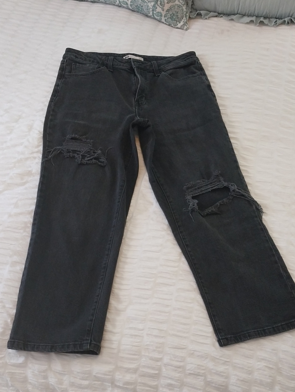 Women’s Distressed Black Jeans - Casual Straight Leg